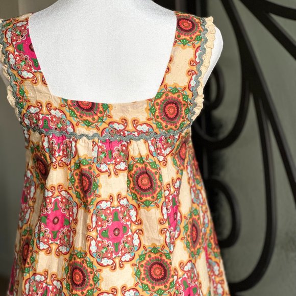 ANTHROPOLOGIE PINK GREEN BABYDOLL TOP WITH BRIC BRAC DETAILING SIZE 4 - Picture 5 of 9